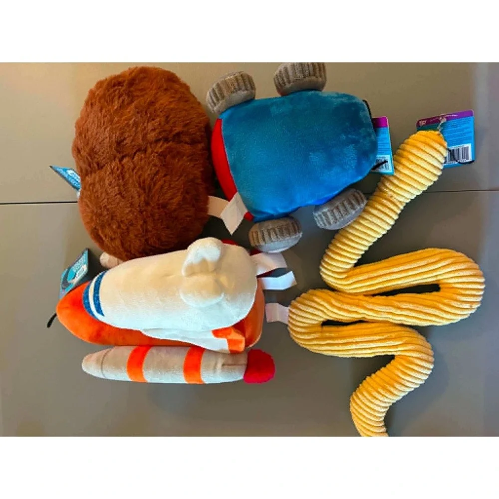 Play On Plush Dog Toy Bundle 4pc Multicolor NEW Space Shuttle Snake Lion Car
